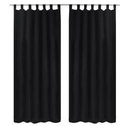 2 pcs Rideau &agrave; Passant Micro Satin Noir 140 x 245 cm alsavelo