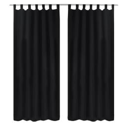 2 pcs Rideau &agrave; Passant Micro Satin Noir 140 x 225 cm alsavelo