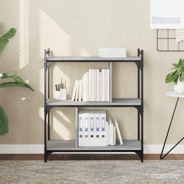 Biblioth�que 3 niveaux sonoma gris 76x32x88cm bois d'ing�nierie