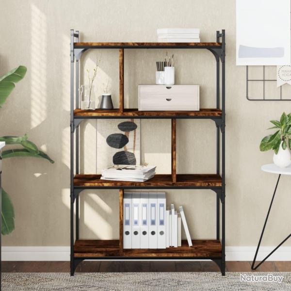 Biblioth�que 4 niveaux ch�ne fum� 76x32x123cm bois d'ing�nierie alsavelo