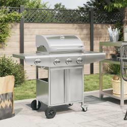 Barbecue gril &agrave; gaz avec 4 br&ucirc;leurs argent&eacute; acier inoxydable