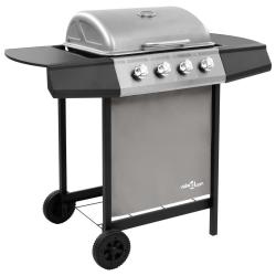 Barbecue gril &agrave; gaz avec 4 br&ucirc;leurs Noir et argent&eacute;