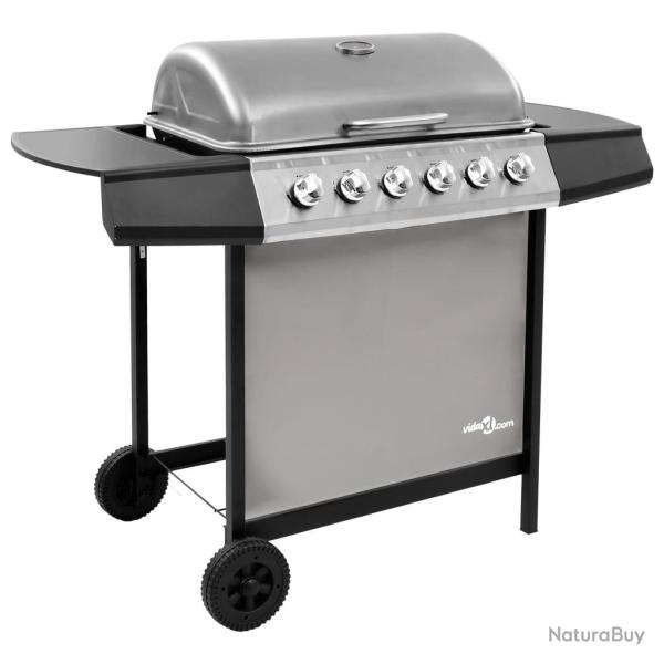 Barbecue gril � gaz avec 6 br�leurs Noir et argent�