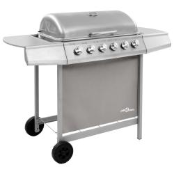 Barbecue gril &agrave; gaz avec 6 br&ucirc;leurs Argent&eacute;