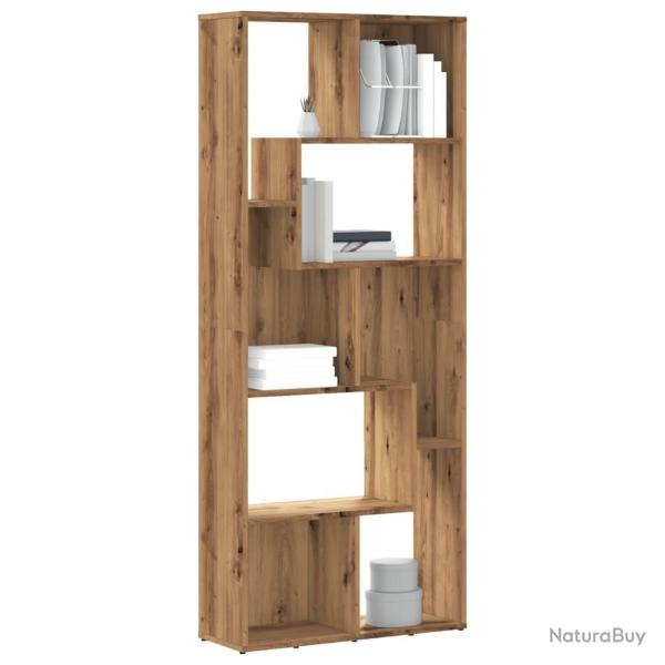 Biblioth�que ch�ne artisanal 67x24x161 cm bois d'ing�nierie alsavelo