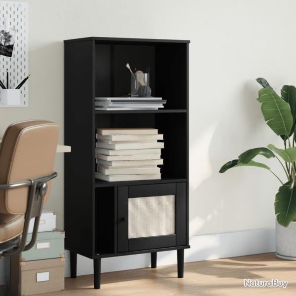 Biblioth�que SENJA aspect de rotin noir bois massif de pin alsavelo