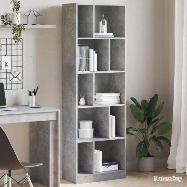 Biblioth�que gris b�ton 57x28,5x174 cm bois d'ing�nierie