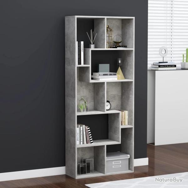 Biblioth�que Gris b�ton 67x24x161 cm Bois d'ing�nierie alsavelo