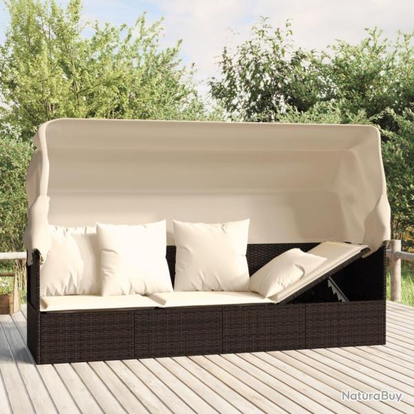 Lit de salon d'ext�rieur toit et coussins Marron R�sine tress�e