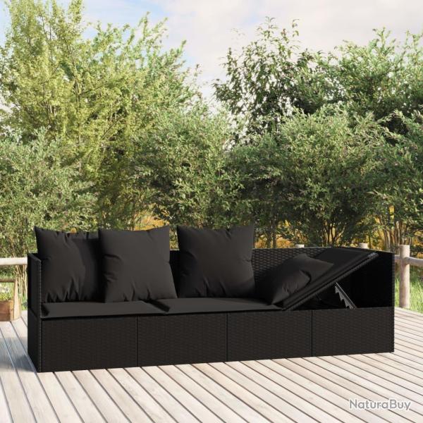 Lit de salon d'ext�rieur avec coussins Noir R�sine tress�e