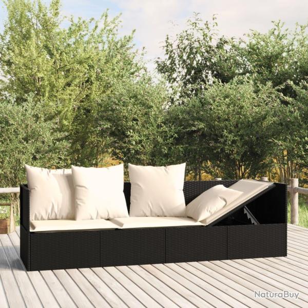 Lit de salon d'ext�rieur avec coussins Noir R�sine tress�e