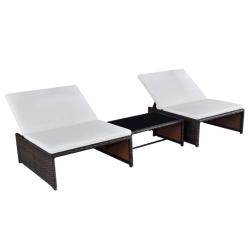 Chaises de jardin inclinables lot de 2 et table r&eacute;sine tress&eacute;e