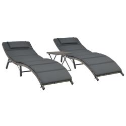 Salon de jardin pliable 3 pcs R&eacute;sine tress&eacute;e Gris