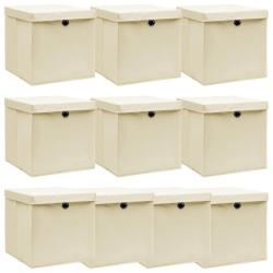 Bo&icirc;tes de rangement &agrave; couvercles 10 pcs Cr&egrave;me 32x32x32 cm Tissu alsavelo