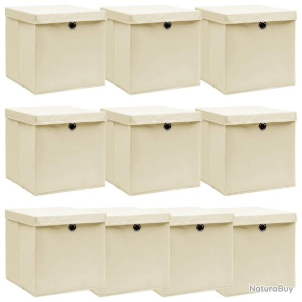Bo�tes de rangement � couvercles 10 pcs Cr�me 32x32x32 cm Tissu alsavelo