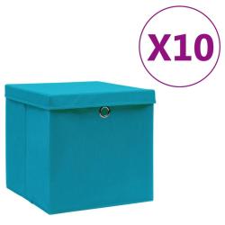 Bo&icirc;tes de rangement avec couvercles 10pcs 28x28x28cm Bleu azur&eacute; alsavelo