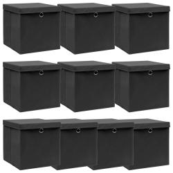 Bo&icirc;tes de rangement avec couvercle 10 pcs Noir 32x32x32cm Tissu