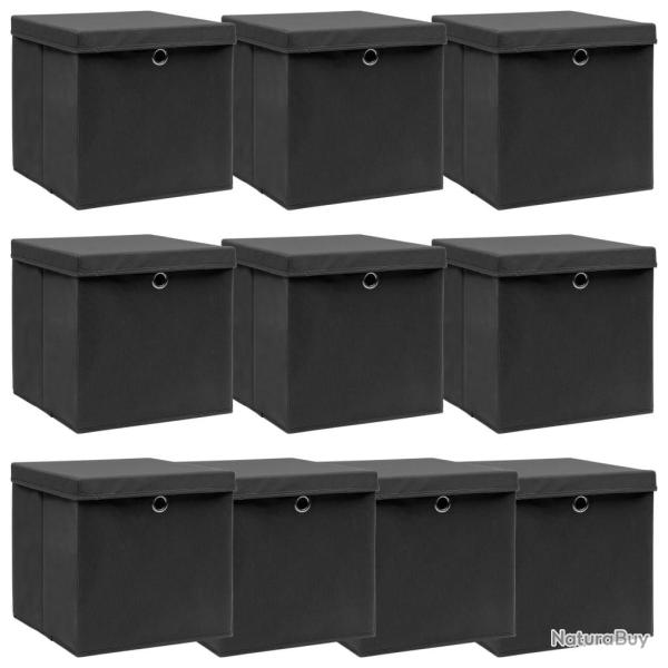 Bo�tes de rangement avec couvercle 10 pcs Noir 32x32x32cm Tissu alsavelo