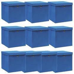 Bo&icirc;tes de rangement avec couvercle 10 pcs Bleu 32x32x32cm Tissu