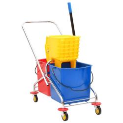 Chariot de nettoyage avec seaux et essoreuse PP&acier chrom&eacute;