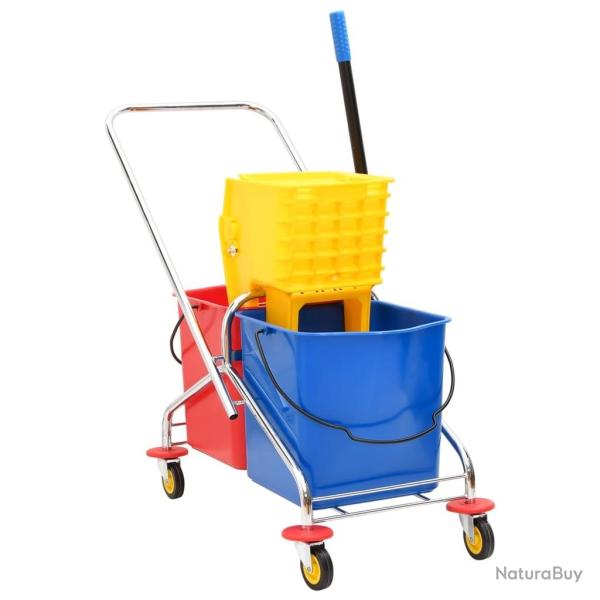 Chariot de nettoyage avec seaux et essoreuse PP&acier chrom�