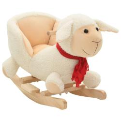 Mouton &agrave; bascule avec dossier Peluche 60x32x50 cm Blanc