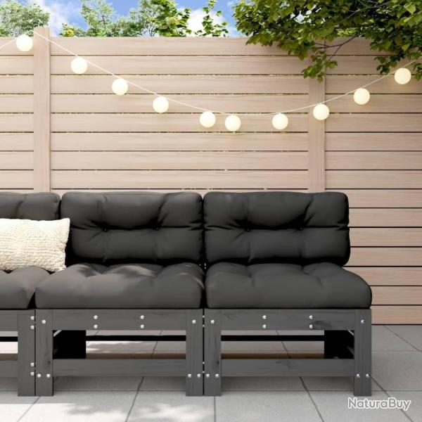 Canap�s centraux de jardin 2 pcs gris bois de pin massif