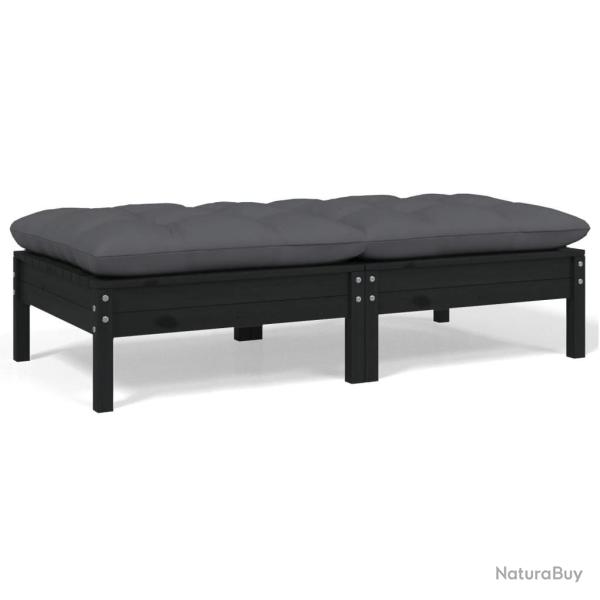 Canap� 2 places de jardin et coussins Noir Bois de pin solide