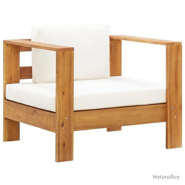Chaise de jardin avec coussin Cr�me Bois d'acacia solide