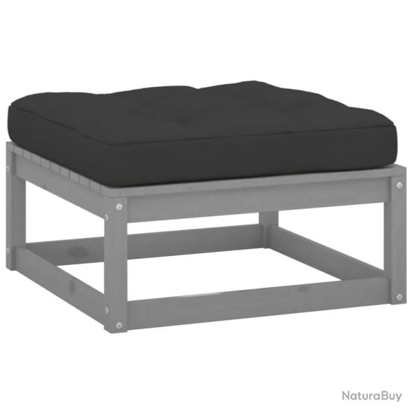 Repose-pied de jardin avec coussin Gris Bois de pin massif