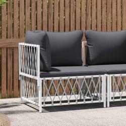 Canap&eacute; d'angle de jardin avec coussins blanc tissu tiss&eacute;