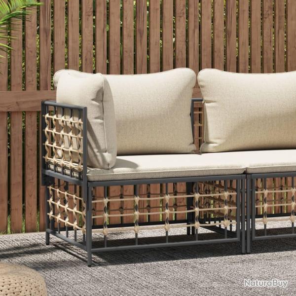 Canap� d'angle de jardin avec coussin beige r�sine tress�e
