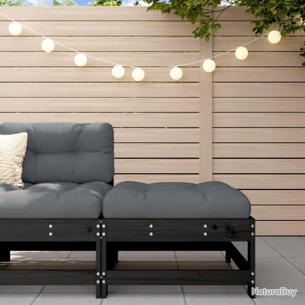 Repose-pied de jardin avec coussin noir bois de pin massif