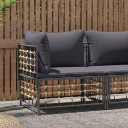Canap&eacute; d'angle de jardin avec coussin gris fonc&eacute; r&eacute;sine tress&eacute;e