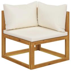 Canap&eacute; d'angle sectionnel et coussin blanc cr&egrave;me Bois d'acacia