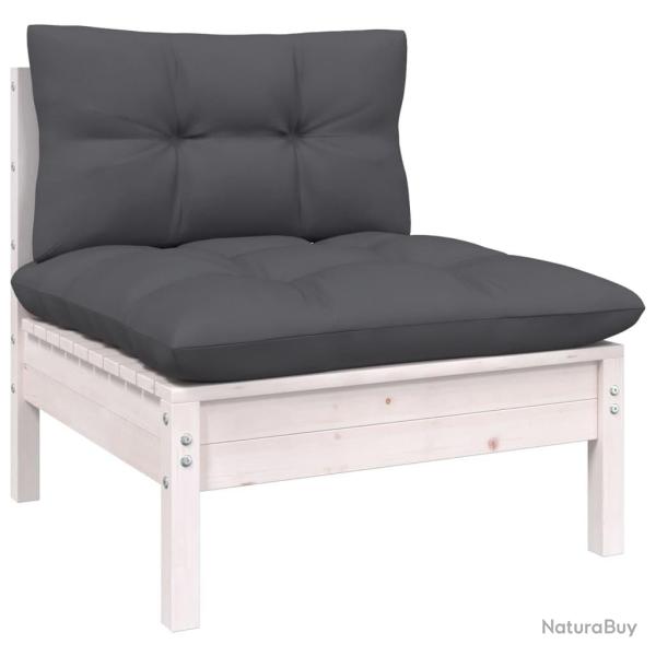 Canap� central de jardin avec coussins Blanc Bois de pin massif