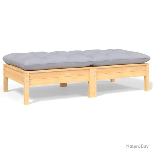 Canap� 2 places de jardin et coussins gris Bois de pin solide