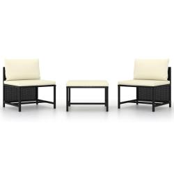 Canap&eacute;s de jardin 3 pcs avec coussins Noir R&eacute;sine tress&eacute;e