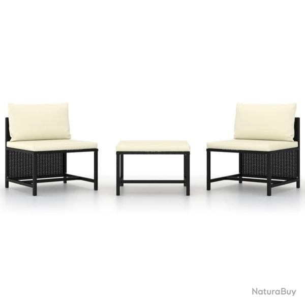 Canap�s de jardin 3 pcs avec coussins Noir R�sine tress�e
