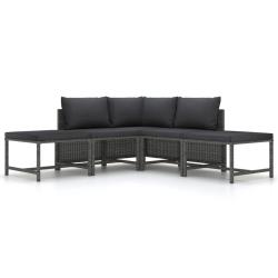 Salon de jardin 5 pcs avec coussins Gris R&eacute;sine tress&eacute;e
