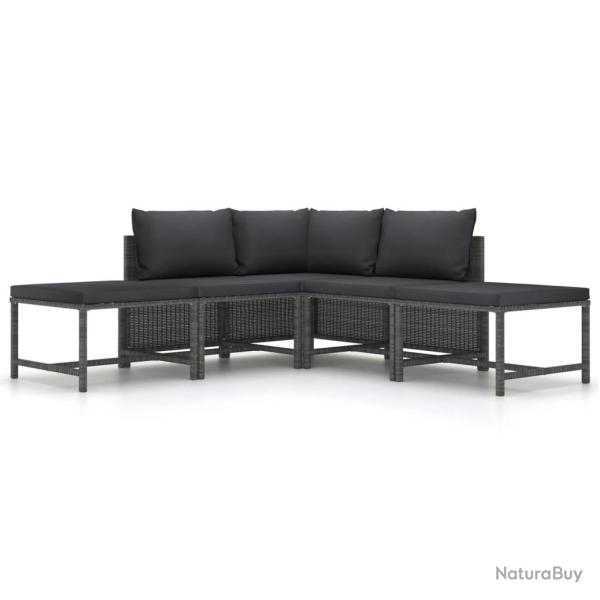 Salon de jardin 5 pcs avec coussins Gris R�sine tress�e