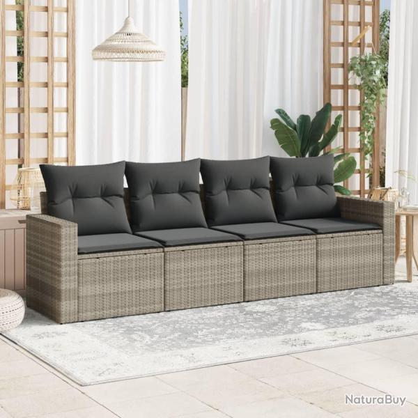 Salon de jardin 4 pcs avec coussins gris clair r�sine tress�e