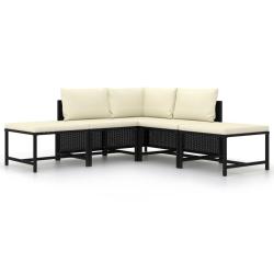 Salon de jardin 5 pcs avec coussins Noir R&eacute;sine tress&eacute;e