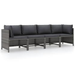 Canap&eacute; de jardin &agrave; 4 places avec coussins Gris R&eacute;sine tress&eacute;e