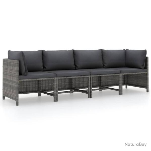 Canap� de jardin � 4 places avec coussins Gris R�sine tress�e