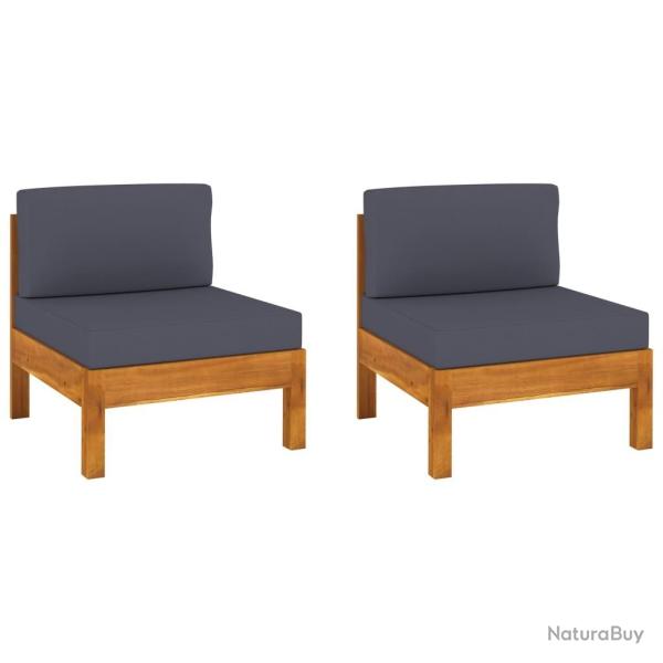 Canap�s centraux 2 pcs avec coussins gris fonc� Acacia solide