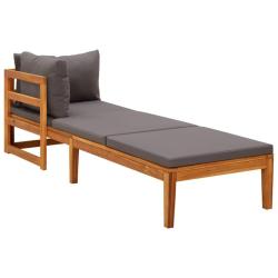 Chaise longue avec 1 accoudoir Gris fonc&eacute; Bois d'acacia solide