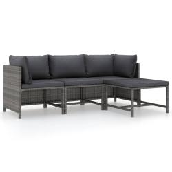 Salon de jardin 4 pcs avec coussins R&eacute;sine tress&eacute;e Gris