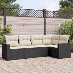 Salon de jardin 5 pcs avec coussins noir r&eacute;sine tress&eacute;e