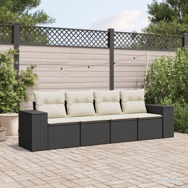 Salon de jardin 4 pcs avec coussins noir r�sine tress�e